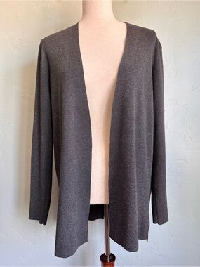 J.‎ Jill Women’s Charcoal Gray Open-Front Knit Cardigan Wool Blend Medium EUC